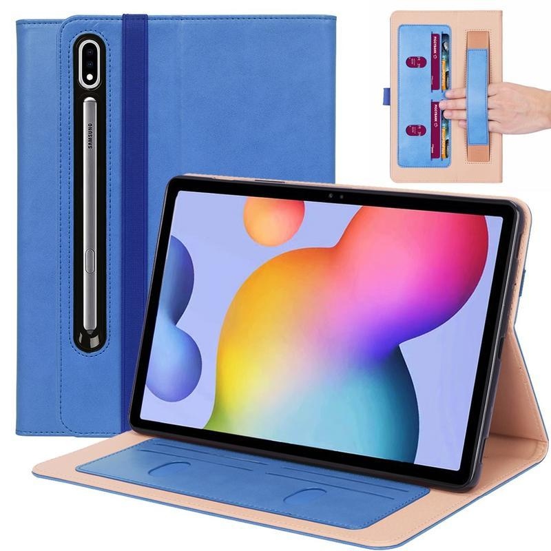Business PU kožené peněženkové pouzdro na tablet Samsung Galaxy Tab S7 Plus - modré
