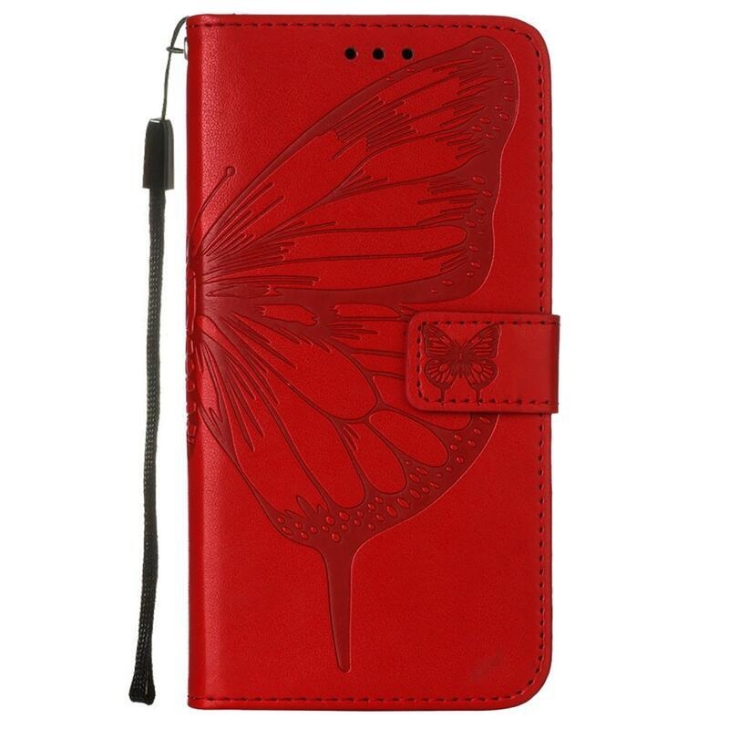 Butterflies PU kožené peněženkové pouzdro na mobil Realme C21Y/C25Y - červené