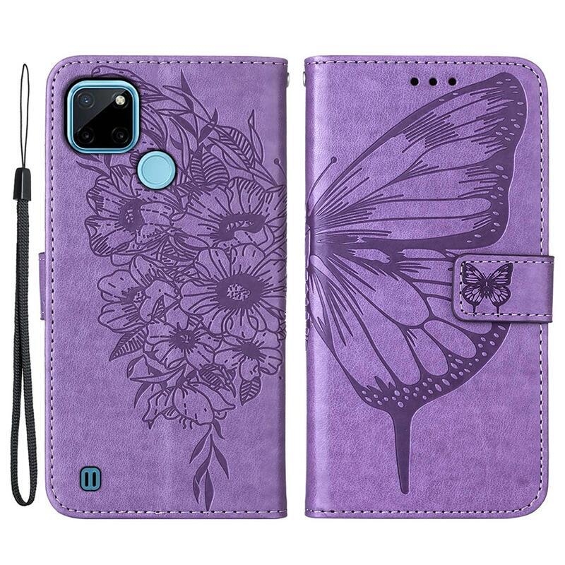 Butterflies PU kožené peněženkové pouzdro na mobil Realme C21Y/C25Y - světlefialové