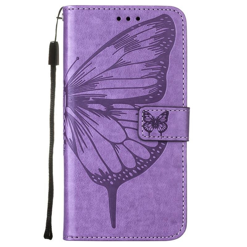 Butterflies PU kožené peněženkové pouzdro na mobil Realme C21Y/C25Y - světlefialové