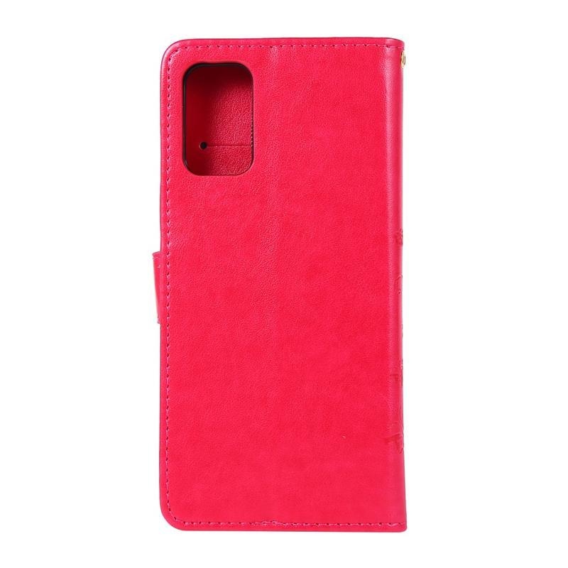 Butterflies PU kožené peněženkové pouzdro na mobil Samsung Galaxy S20 Plus - červené