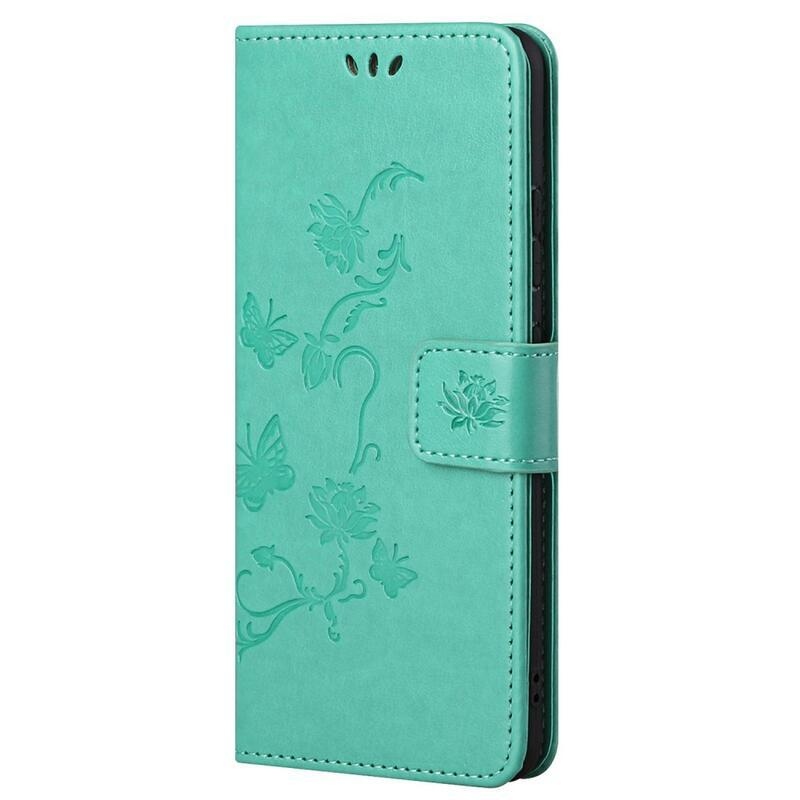 Butterflies PU kožené peněženkové pouzdro na mobil Xiaomi Poco M4 Pro 5G/Redmi Note 11S 5G - azurové