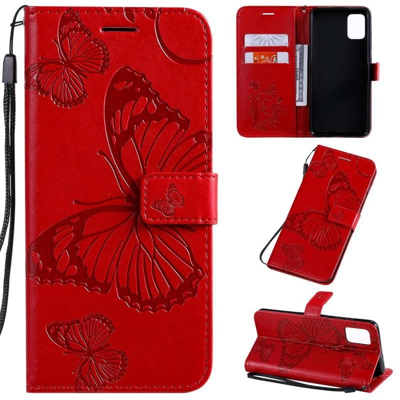 Butterflies PU kožené pouzdro na mobil Samsung Galaxy A51 - červené