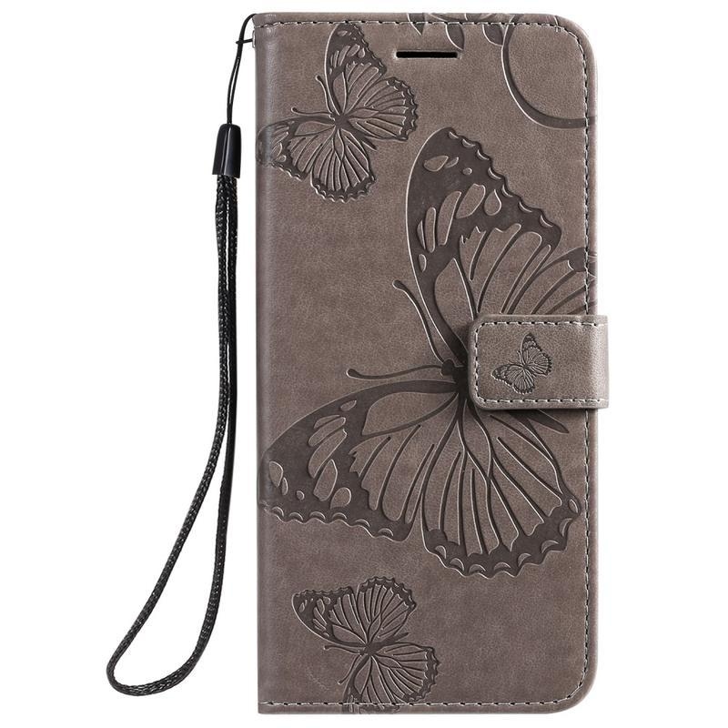 Butterflies PU kožené pouzdro na mobil Samsung Galaxy A51 - šedé