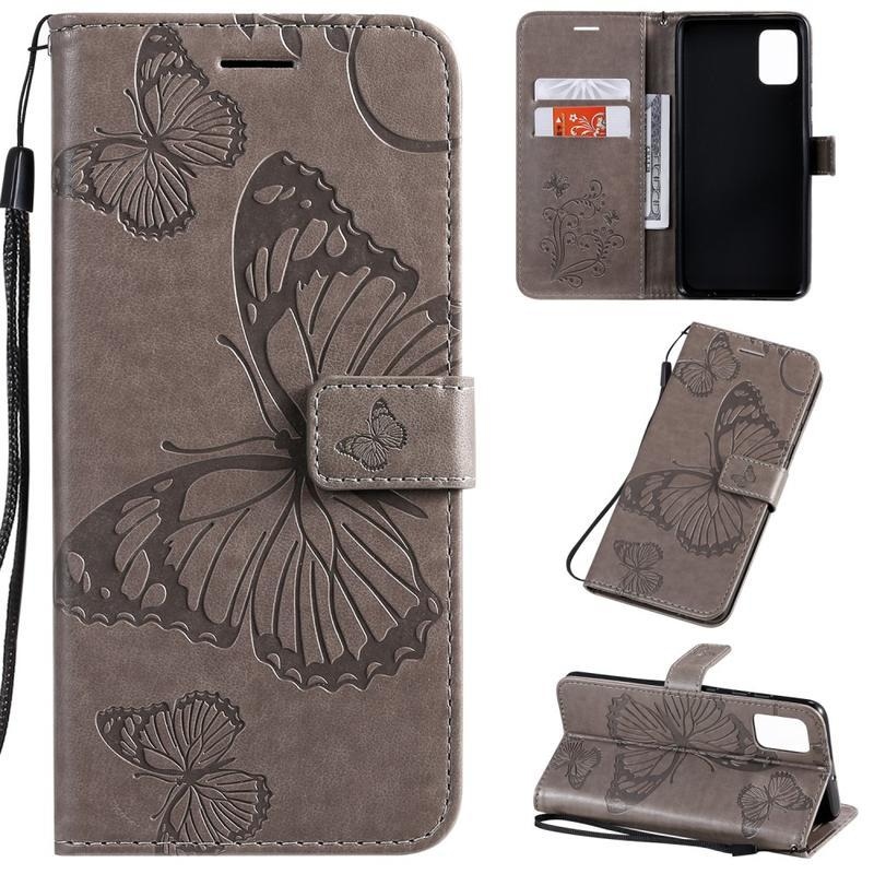 Butterflies PU kožené pouzdro na mobil Samsung Galaxy A51 - šedé