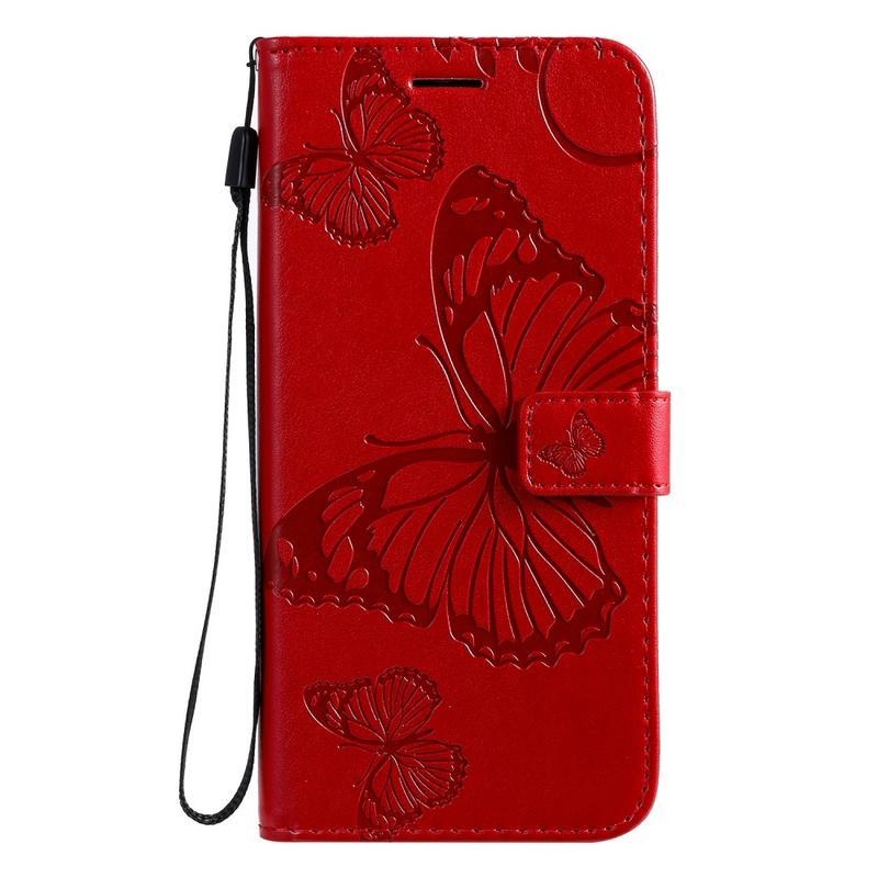 Butterflies PU kožené pouzdro na mobil Samsung Galaxy A71 - červené