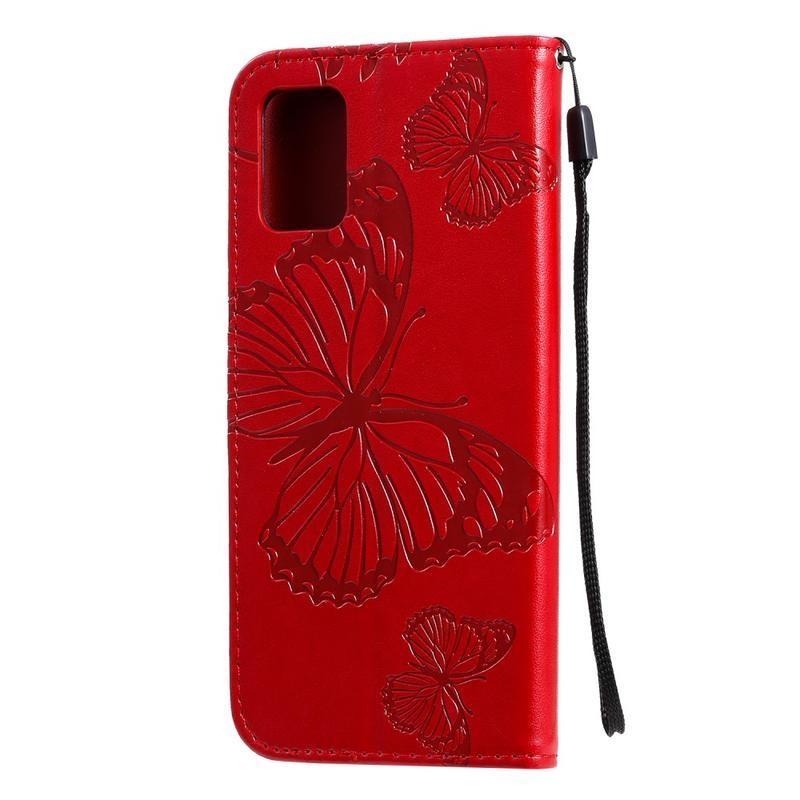 Butterflies PU kožené pouzdro na mobil Samsung Galaxy A71 - červené