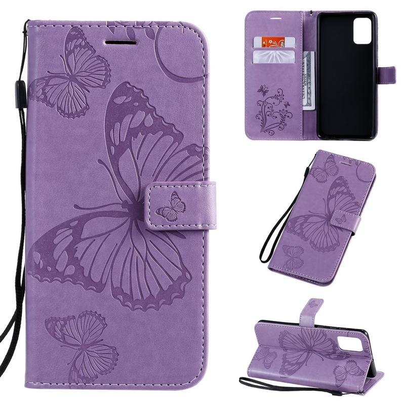 Butterflies PU kožené pouzdro na mobil Samsung Galaxy A71 - fialové