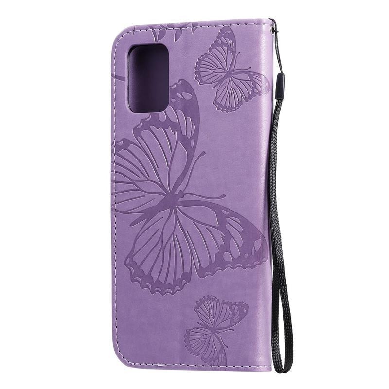 Butterflies PU kožené pouzdro na mobil Samsung Galaxy A71 - fialové