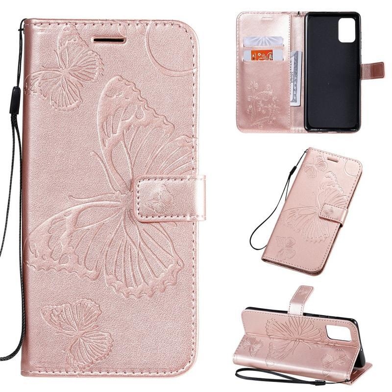 Butterflies PU kožené pouzdro na mobil Samsung Galaxy A71 - růžovozlaté