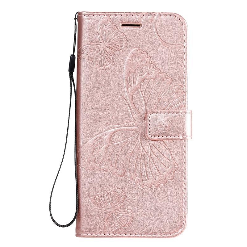 Butterflies PU kožené pouzdro na mobil Samsung Galaxy A71 - růžovozlaté