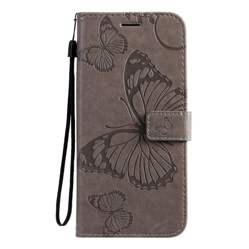 Butterflies PU kožené pouzdro na mobil Samsung Galaxy A71 - šedé