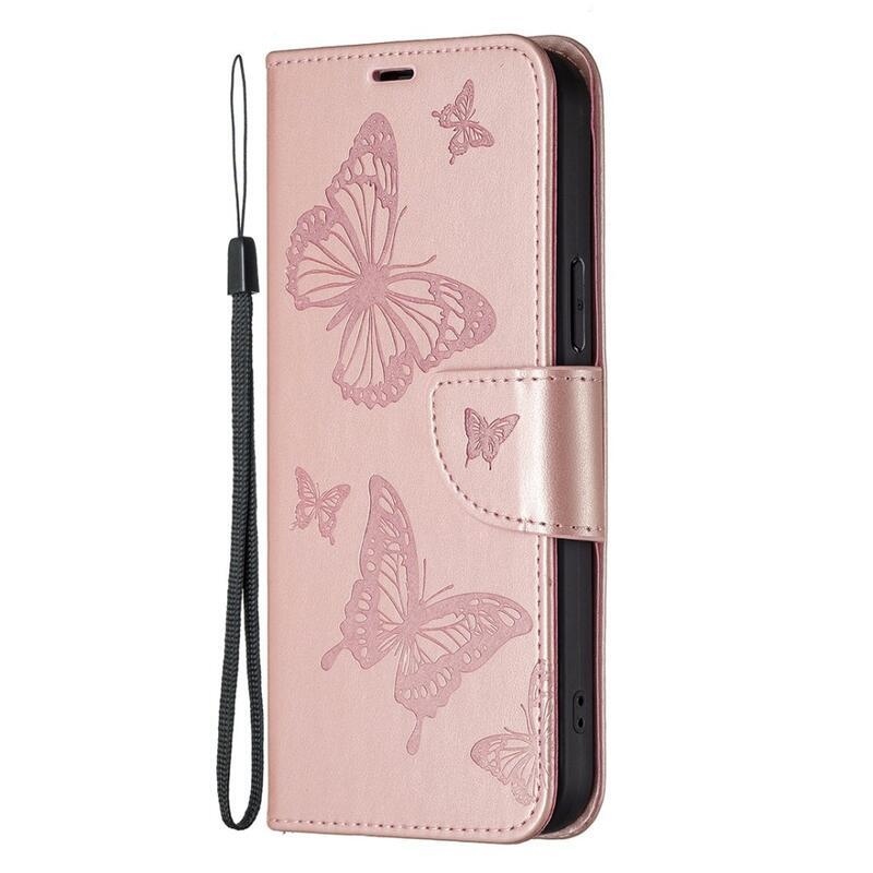 Butterfly knížkové pouzdro na Samsung Galaxy A14 4G/5G - růžovozlaté