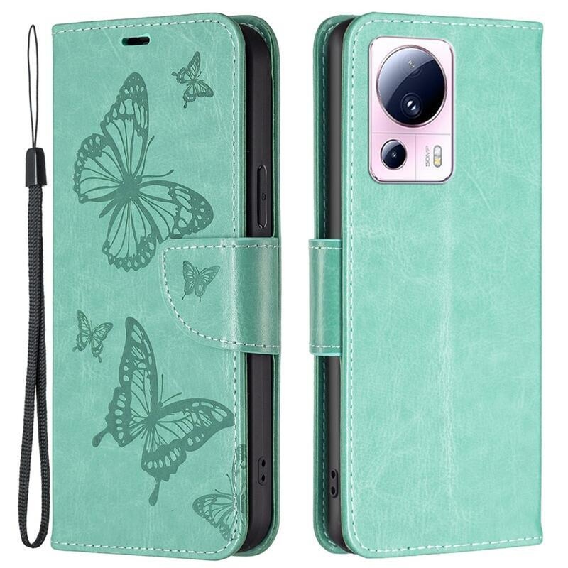 Butterfly knížkové pouzdro na Xiaomi 13 Lite - modrozelené