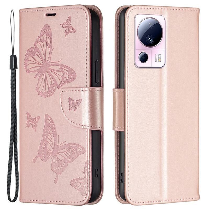 Butterfly knížkové pouzdro na Xiaomi 13 Lite - růžovozlaté