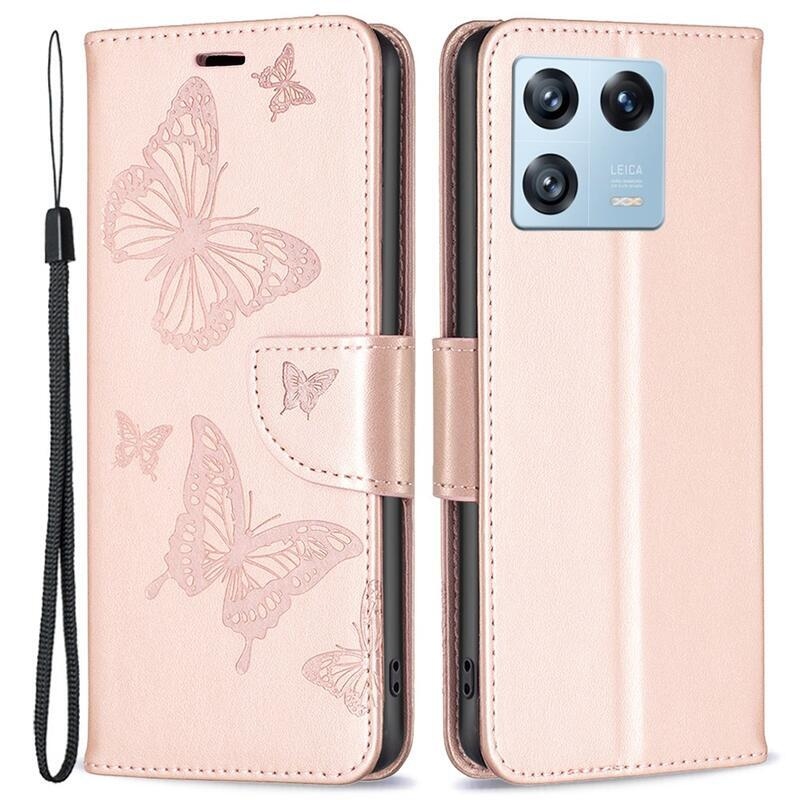 Butterfly knížkové pouzdro na Xiaomi 13 Pro - růžovozlaté