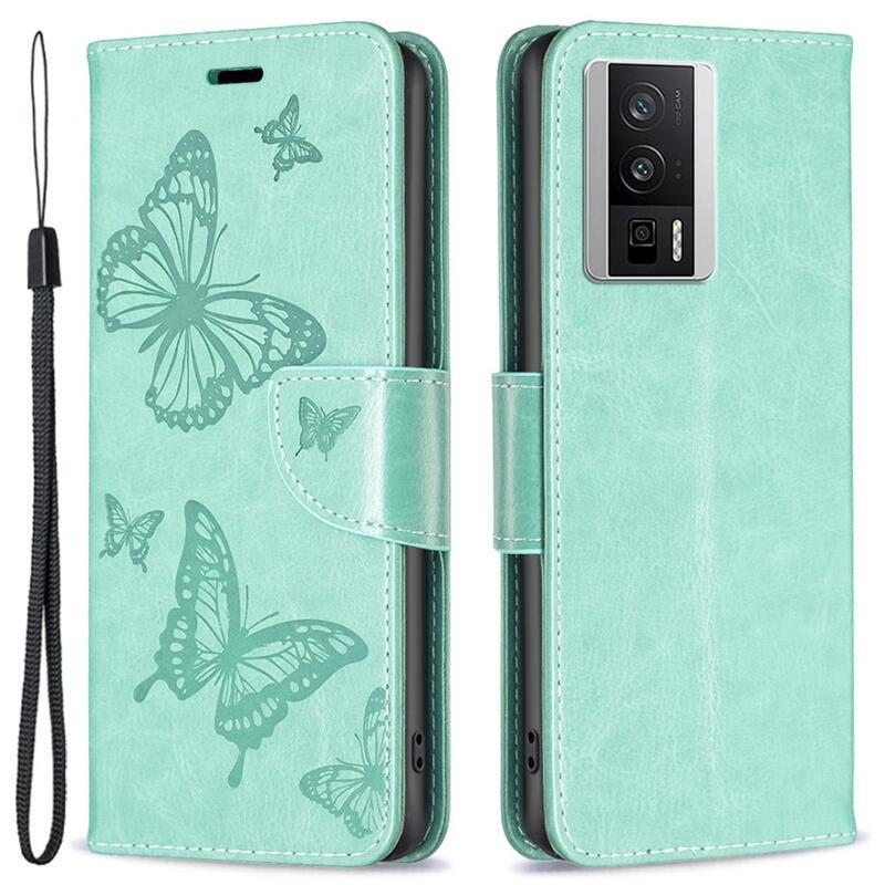 Butterfly knížkové pouzdro na Xiaomi Poco F5 Pro - modrozelené