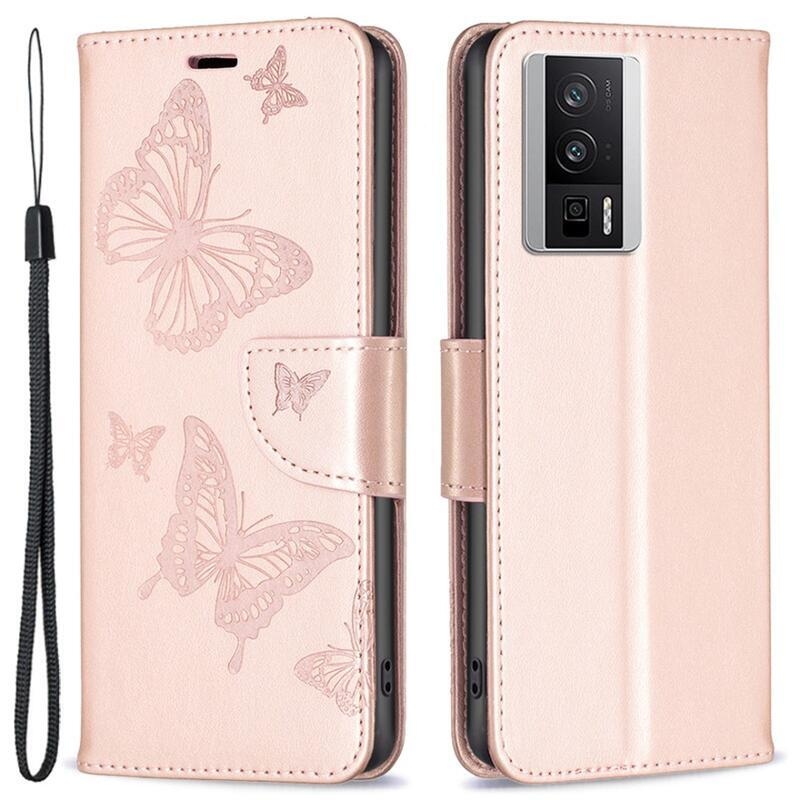 Butterfly knížkové pouzdro na Xiaomi Poco F5 Pro - růžovozlaté