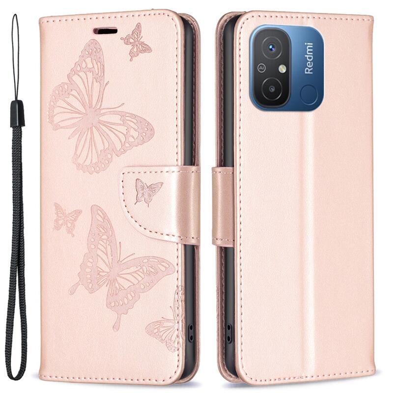 Butterfly knížkové pouzdro na Xiaomi Redmi 12C - růžovozlaté