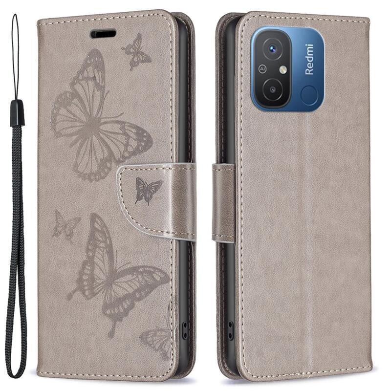 Butterfly knížkové pouzdro na Xiaomi Redmi 12C - šedé