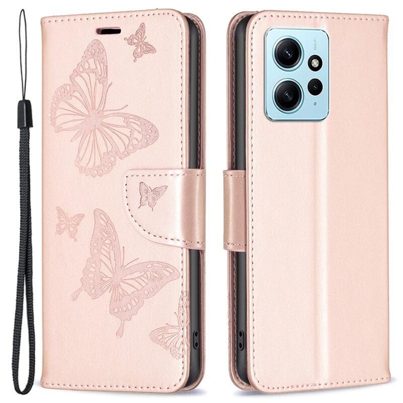 Butterfly knížkové pouzdro na Xiaomi Redmi Note 12 4G - růžovozlaté
