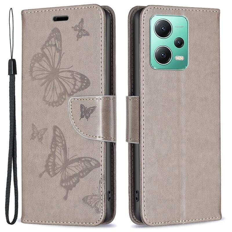 Butterfly knížkové pouzdro na Xiaomi Redmi Note 12 5G/Poco X5 5G - šedé
