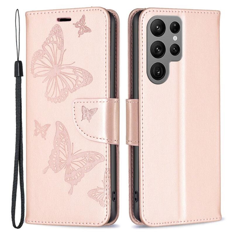 Butterfly peněženkové pouzdro na Samsung Galaxy S23 Ultra - růžovozlaté