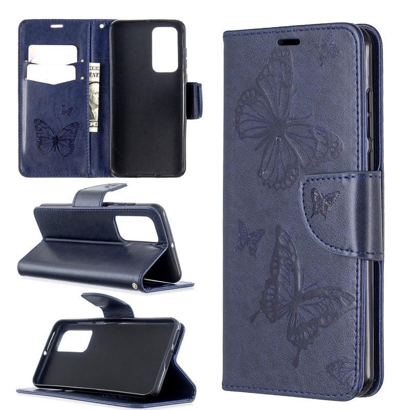 Butterfly PU kožené peněženkové pouzdro na mobil Huawei P40 - modré