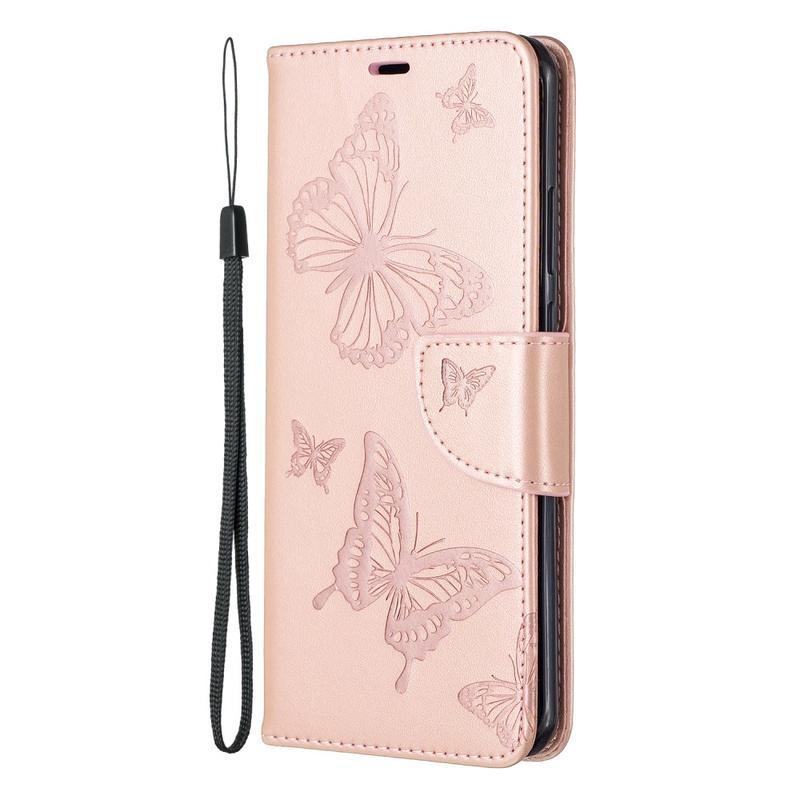 Butterfly PU kožené peněženkové pouzdro na mobil Huawei P40 Pro - růžovozlaté