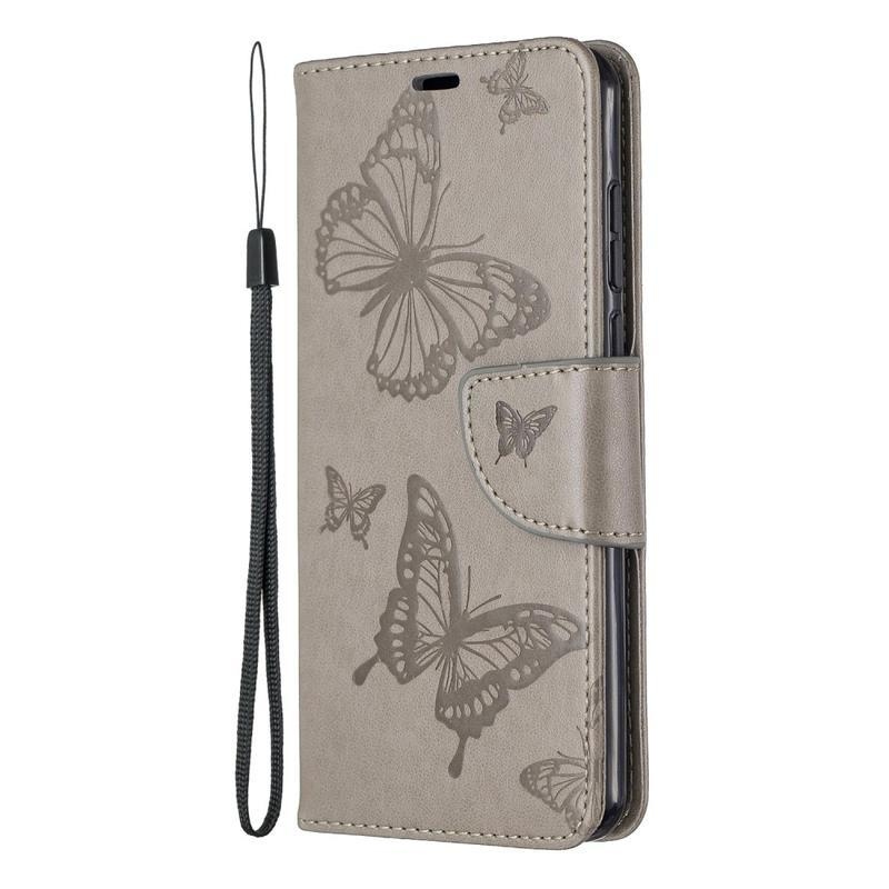 Butterfly PU kožené peněženkové pouzdro na mobil Huawei P40 - šedé