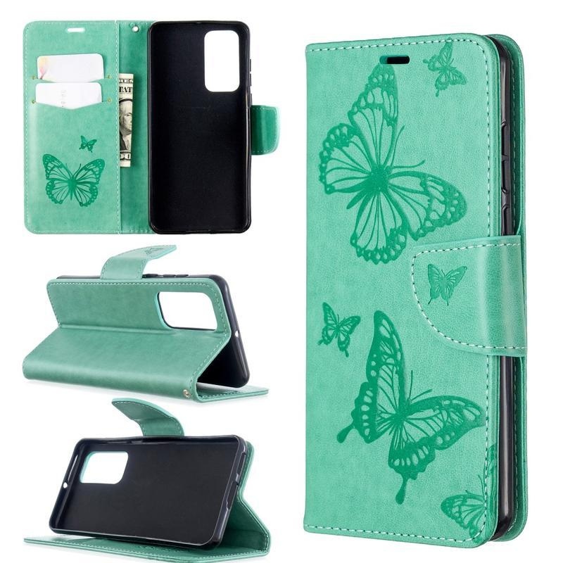 Butterfly PU kožené peněženkové pouzdro na mobil Huawei P40 - zelené