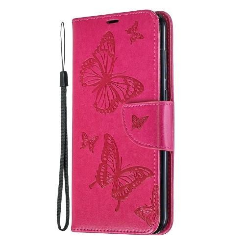 Butterfly PU kožené peněženkové pouzdro na mobil Huawei Y7 (2019) - rose