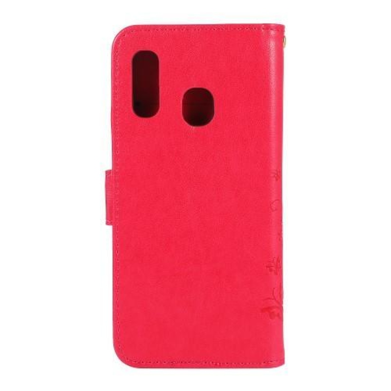 Butterfly PU kožené peněženkové pouzdro na mobil Samsung Galaxy A20e - červený