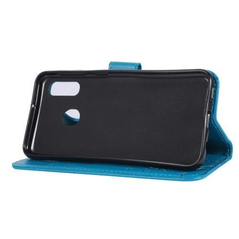 Butterfly PU kožené peněženkové pouzdro na mobil Samsung Galaxy A20e - modrý