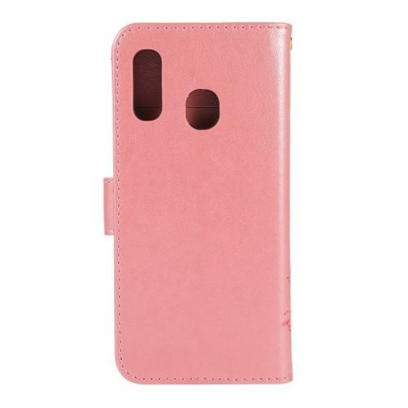 Butterfly PU kožené peněženkové pouzdro na mobil Samsung Galaxy A20e - růžovozlatý