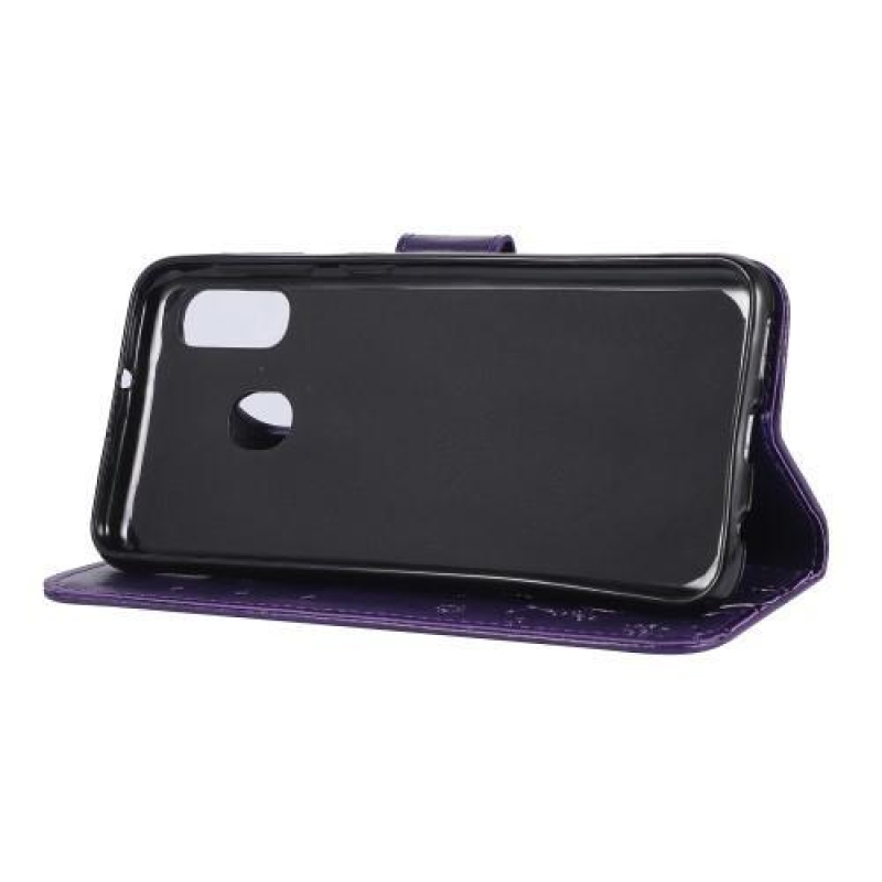 Butterfly PU kožené peněženkové pouzdro na mobil Samsung Galaxy A20e - tmavěfialový
