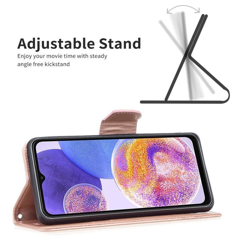 Butterfly PU kožené peněženkové pouzdro na mobil Samsung Galaxy A23 4G/5G - růžovozlaté