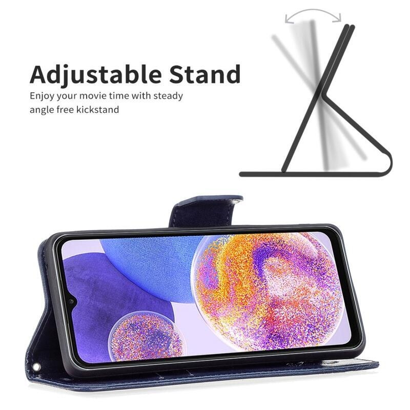Butterfly PU kožené peněženkové pouzdro na mobil Samsung Galaxy A23 4G/5G - tmavěmodré