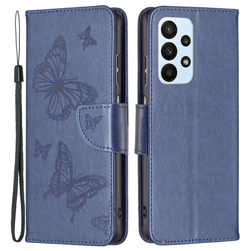 Butterfly PU kožené peněženkové pouzdro na mobil Samsung Galaxy A23 4G/5G - tmavěmodré