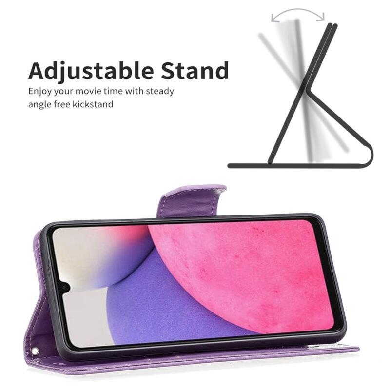 Butterfly PU kožené peněženkové pouzdro na mobil Samsung Galaxy A33 5G - fialové