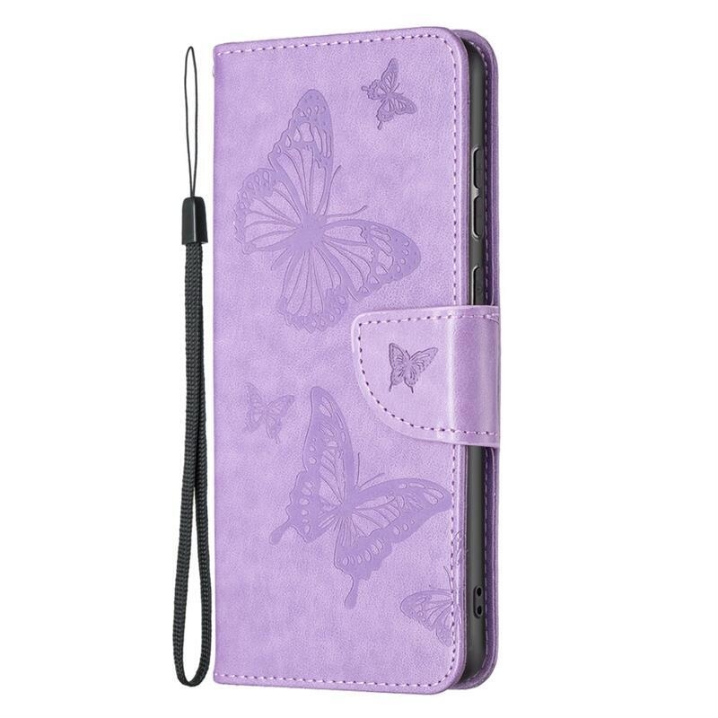 Butterfly PU kožené peněženkové pouzdro na mobil Samsung Galaxy A33 5G - fialové