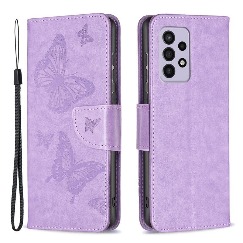 Butterfly PU kožené peněženkové pouzdro na mobil Samsung Galaxy A33 5G - fialové