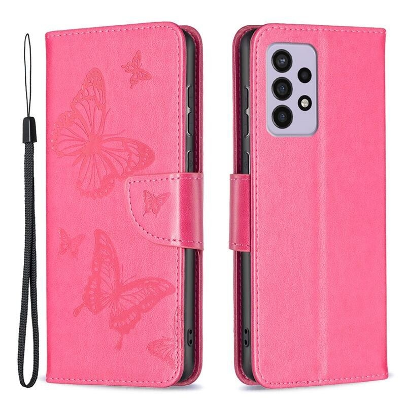 Butterfly PU kožené peněženkové pouzdro na mobil Samsung Galaxy A33 5G - rose