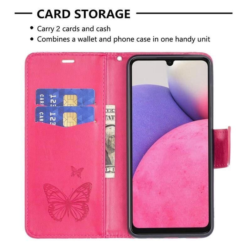 Butterfly PU kožené peněženkové pouzdro na mobil Samsung Galaxy A33 5G - rose
