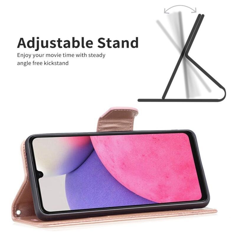 Butterfly PU kožené peněženkové pouzdro na mobil Samsung Galaxy A33 5G - růžovozlaté