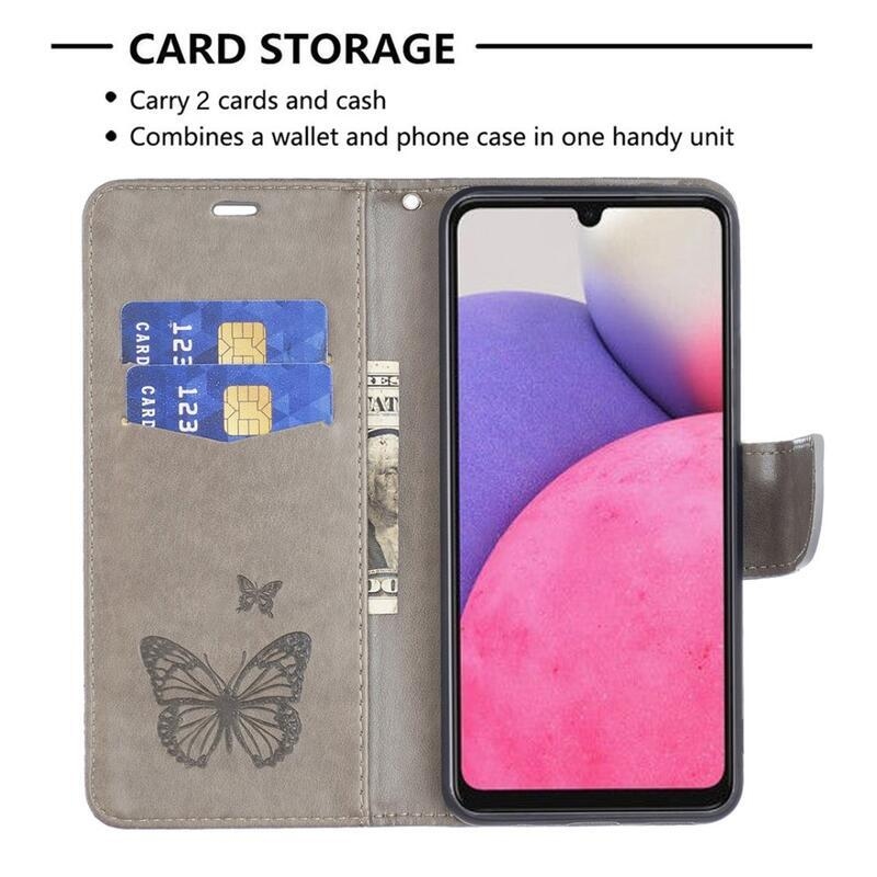 Butterfly PU kožené peněženkové pouzdro na mobil Samsung Galaxy A33 5G - šedé