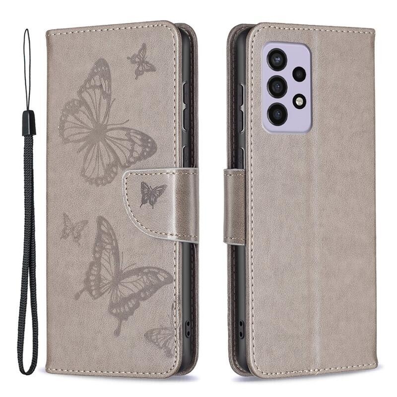 Butterfly PU kožené peněženkové pouzdro na mobil Samsung Galaxy A33 5G - šedé