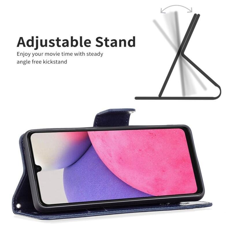 Butterfly PU kožené peněženkové pouzdro na mobil Samsung Galaxy A33 5G - tmavěmodré