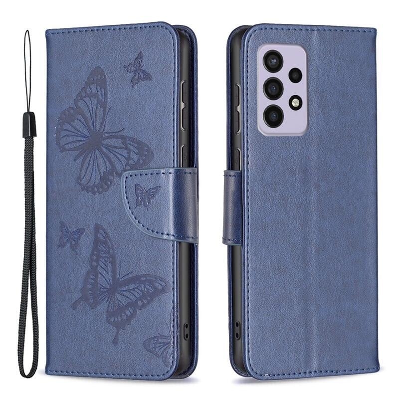 Butterfly PU kožené peněženkové pouzdro na mobil Samsung Galaxy A33 5G - tmavěmodré