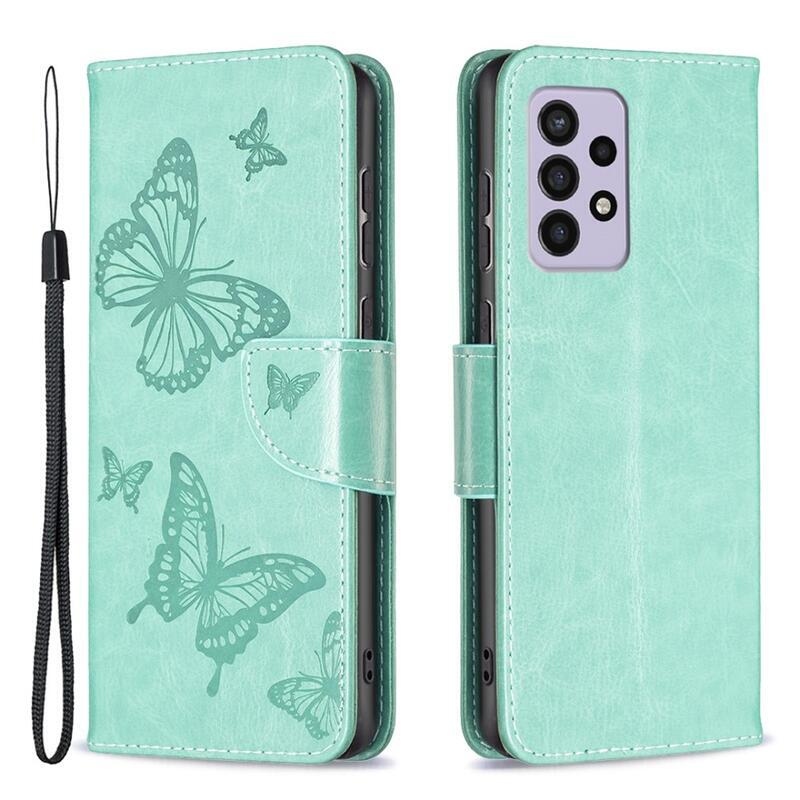 Butterfly PU kožené peněženkové pouzdro na mobil Samsung Galaxy A33 5G - zelené